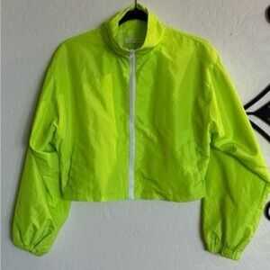 Neon Yellow Green Parka Windbreaker Jacket, XL